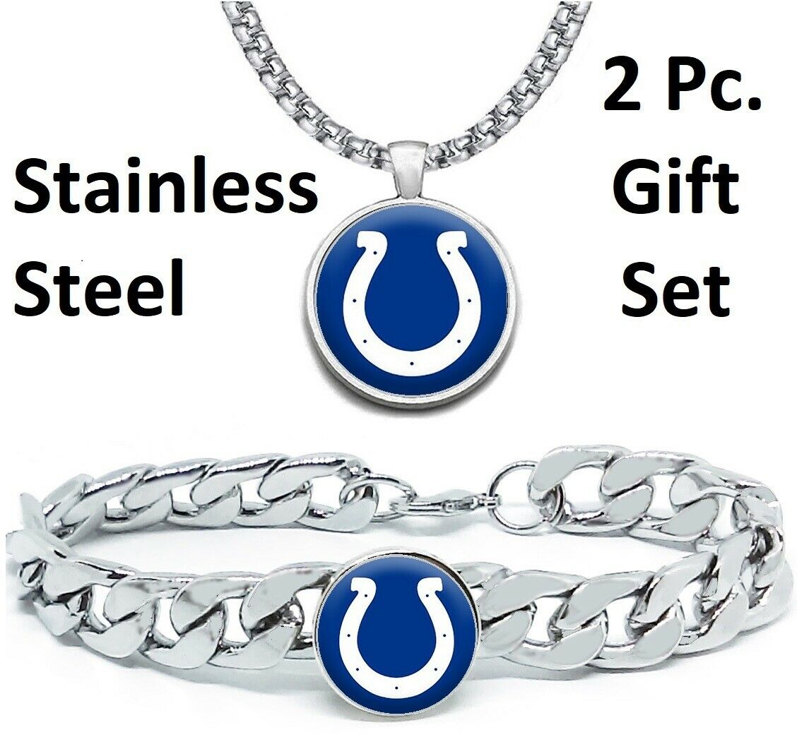 Indianapolis Colts Mens Gift Set Stainless 24" Necklace Bracelet D4D30