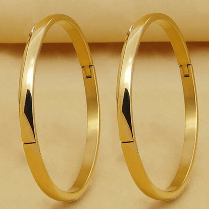 2 PcSet 18k Gold Womens Teens Small 6-1/2" 6.5" Opening Bracelet Bangle D780