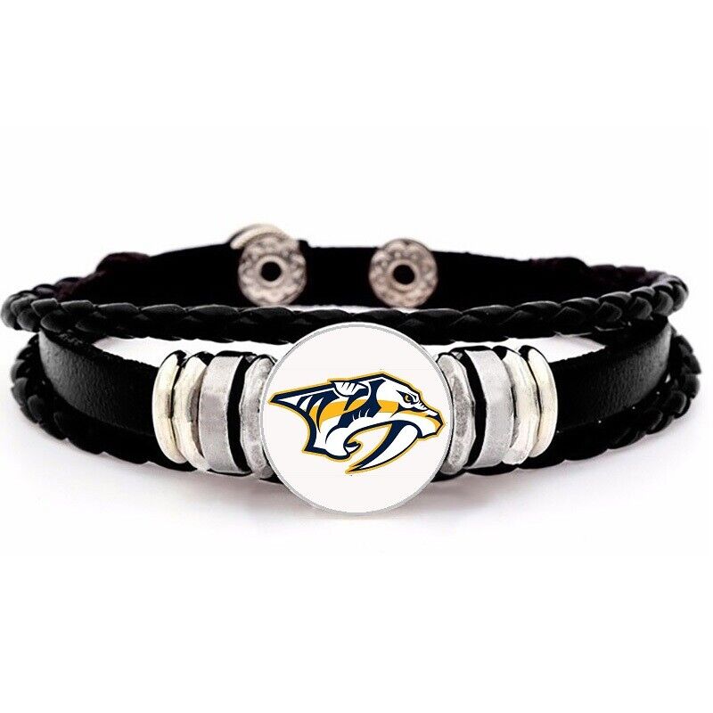 Nashville Predators Unisex Black Leather Bracelet Gift D14