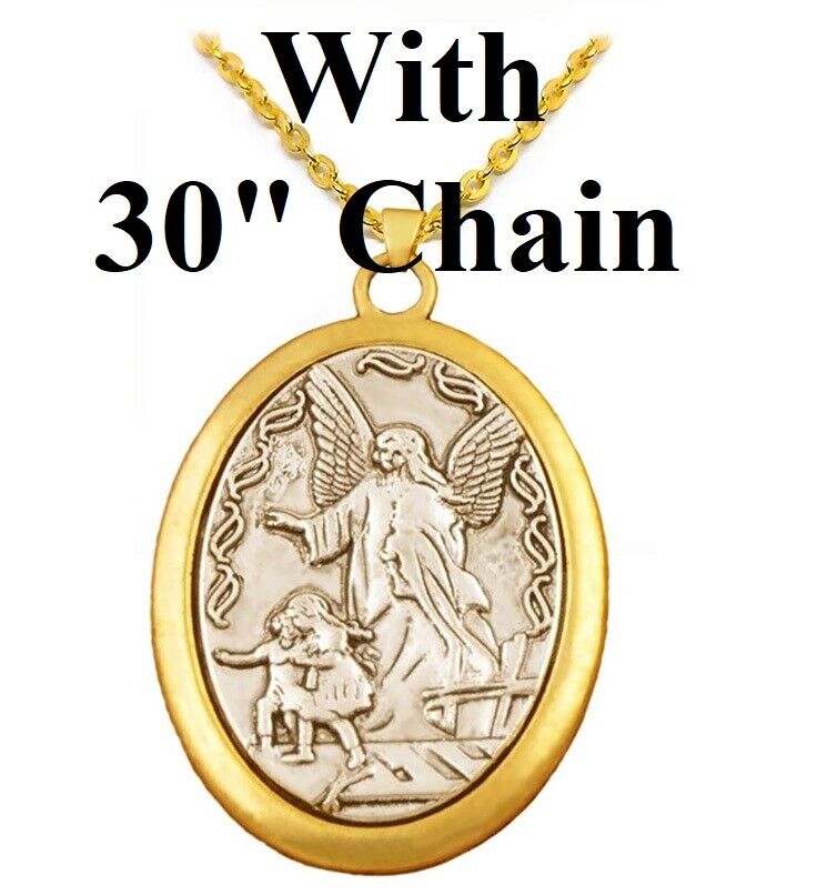 18k Gold Mens 18" 20" 24" 30" Link Chain Large Oval Saint Michael Necklace D759