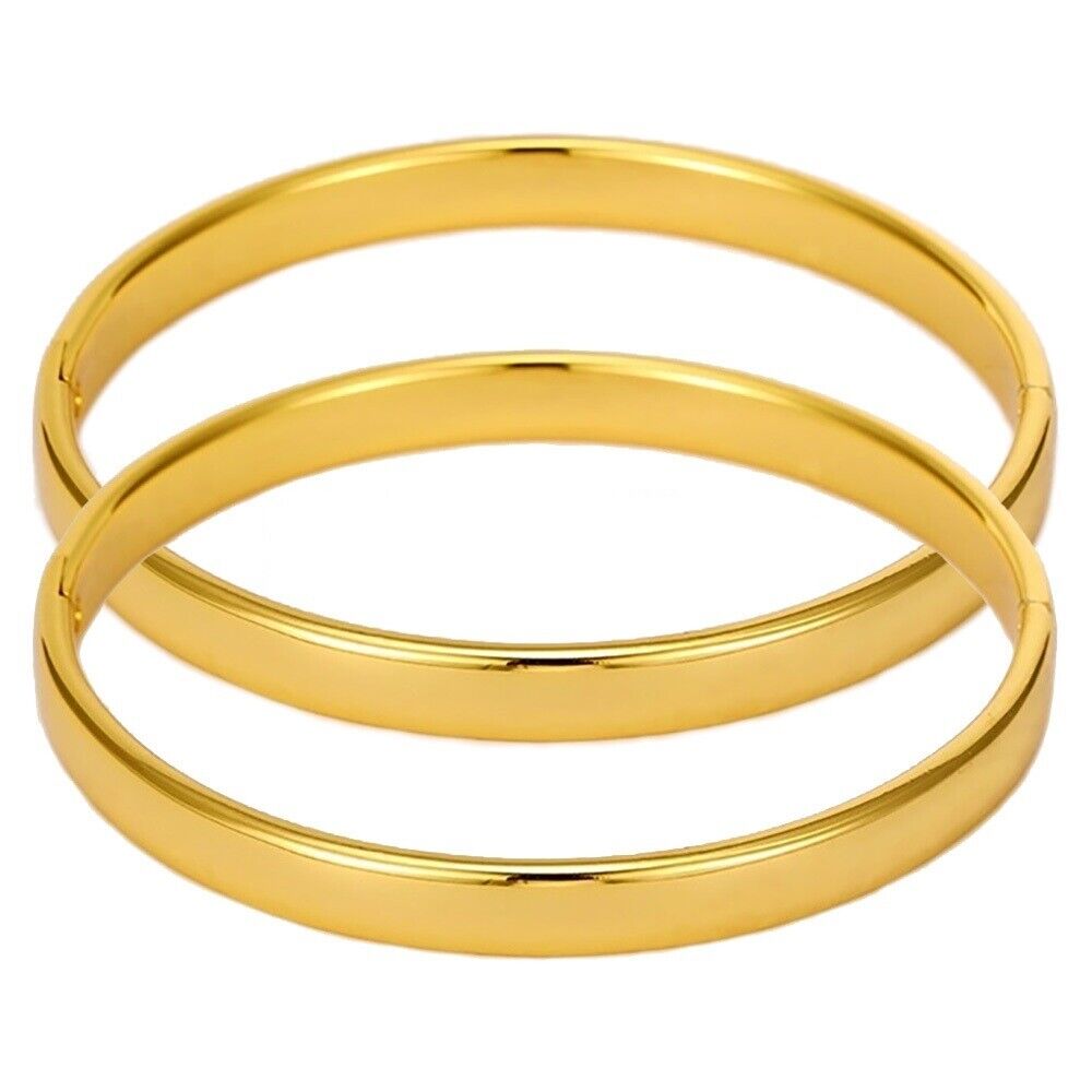 2 Pc Lot 18k Gold 6mm GF Women's Small 6.5" 6-1/2" Bracelets Bangles D780