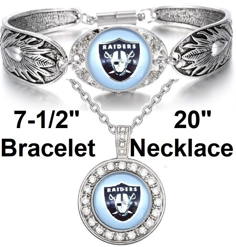 Las Vegas Raiders Gift Womens 925 Sterling Silver Necklace Bracelet Set D3D18