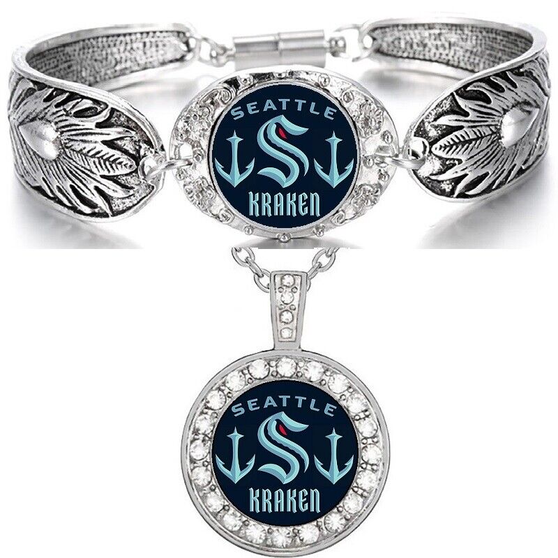 Seattle Kraken Womens Sterling Silver Necklace With Bracelet Gift Set D3D18