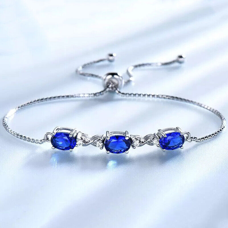 925 Sterling Silver Womens Tanzanite Gemstone Bolo Tennis Bracelet D304