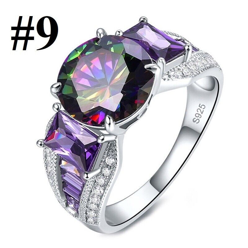 Solid 925 Sterling Silver Women's Amethyst Rainbow Topaz Ring D820