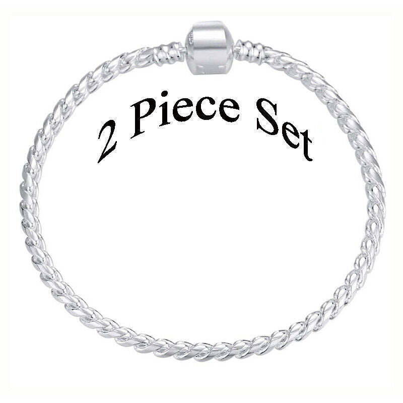 2 Pc 925 Sterling Silver Womens Twist Snake Bracelets Fit Pan European Bead D476