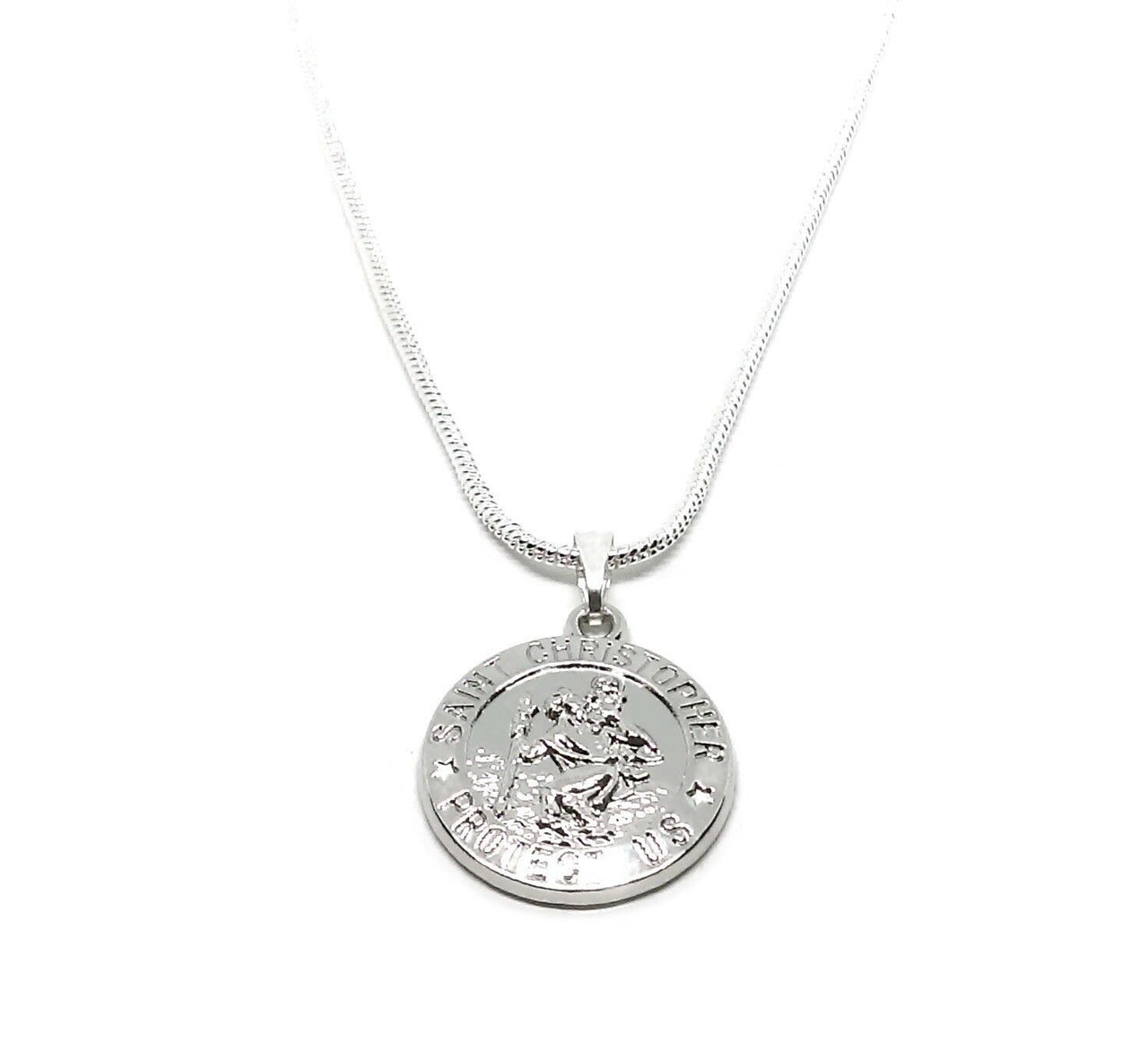 925 Sterling Silver Snake Chain Link Necklace And Saint Christopher 18" 20" 24"