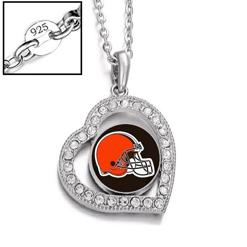 Cleveland Browns Womens 925 Sterling Silver Link Chain Necklace With Pendant D19