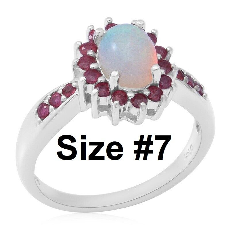 925 Sterling Silver Women's All Natural Black Welo Opal and Ruby Cocktail Ring