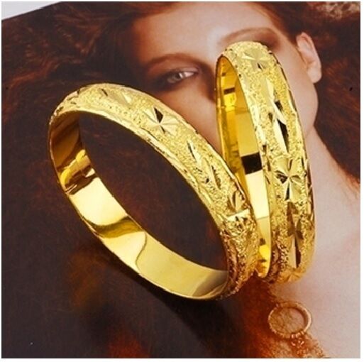 4 Pc Set Lot 18k Gold Large 7-3/4" Womens Opening Bangles Bracelet D623