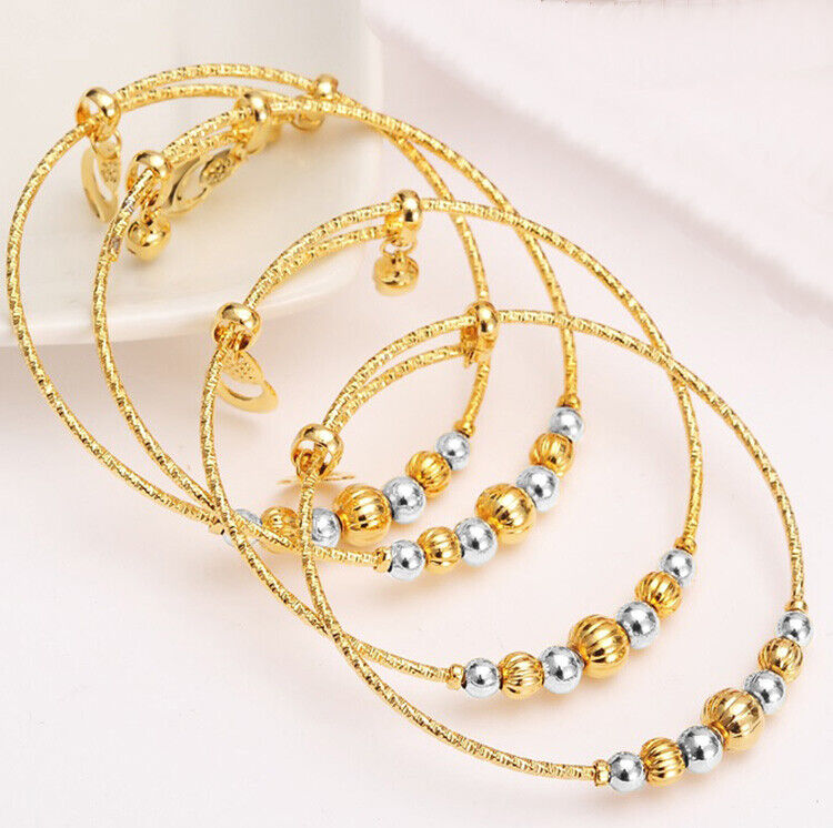 3 Pc. 18k Yellow Gold Bracelets Bangles Womens Adjustable 7" w Gift Pkg D790