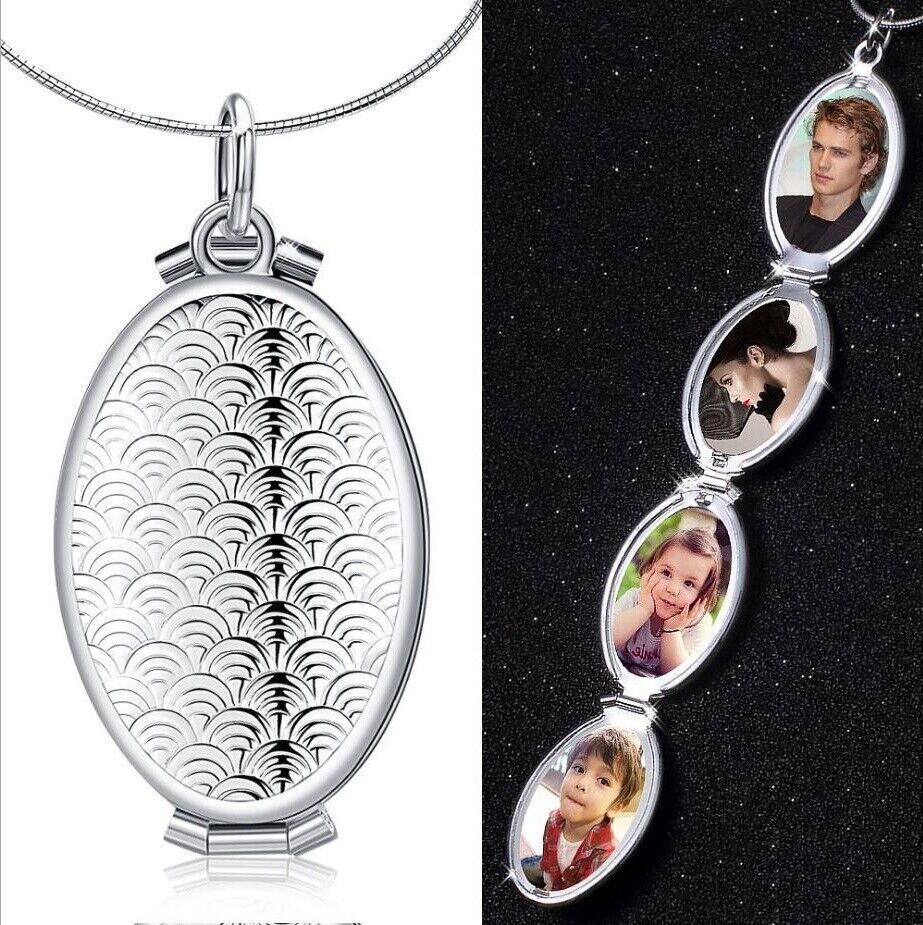 925 Sterling Silver Womens 18" Snake Chain Necklace And Multi Photo Locket D654