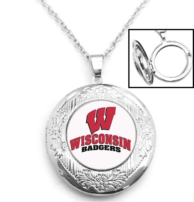 Wisconsin Badgers Sterling Silver Link Chain Necklace With Locket Gift D16