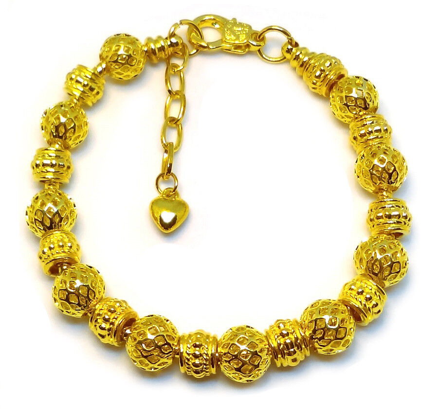 24k Gold Womens 9mm Beaded Snake Link Chain Bracelet  w Free GiftPkg
