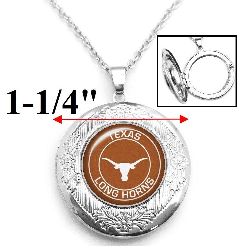 Texas Longhorns Womens Sterling Silver Link Chain Necklace & Locket Jewelry D16