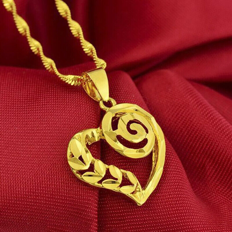18k Yellow Gold Women's Mom's 20" Figaro Wave Link Chain Heart Necklace