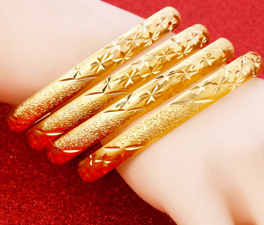 18k Yellow Gold Womens Elegant Starburst Opening Bracelet Bangle w GiftPkg D4169