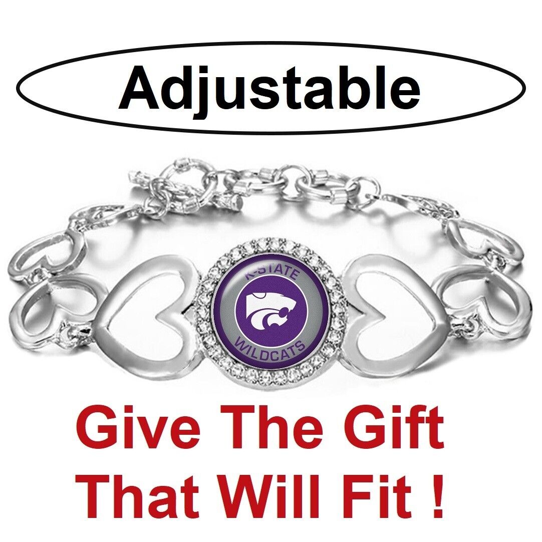Kansas State Wildcats Womens Silver Heart Link Bracelet W Gift Pkg D27