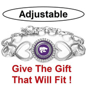 Kansas State Wildcats Womens Silver Heart Link Bracelet W Gift Pkg D27