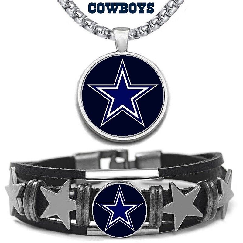 Dallas Cowboys Fan Gift Set Stainless Steel 24" Necklace And Bracelet Dzd30
