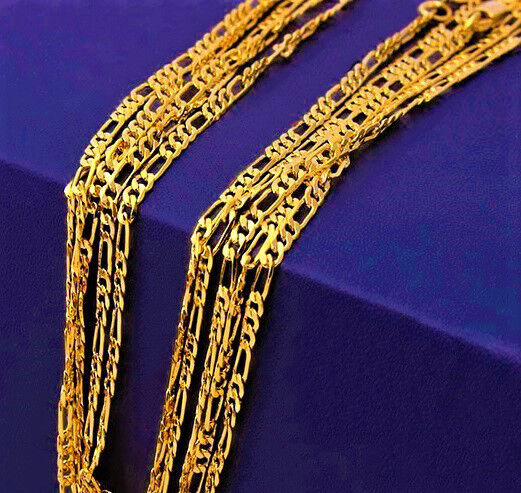 18k Yellow Gold Necklace Women's Men's Figaro Cuban Style Chain Link 18" D400