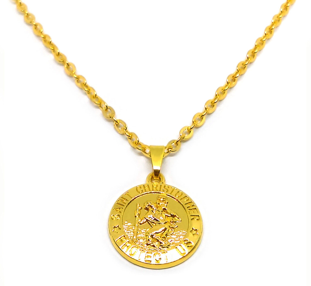 18k Yellow Gold Rolo Link Chain 18" Necklace - St. Christopher Pendant wGiftPkg