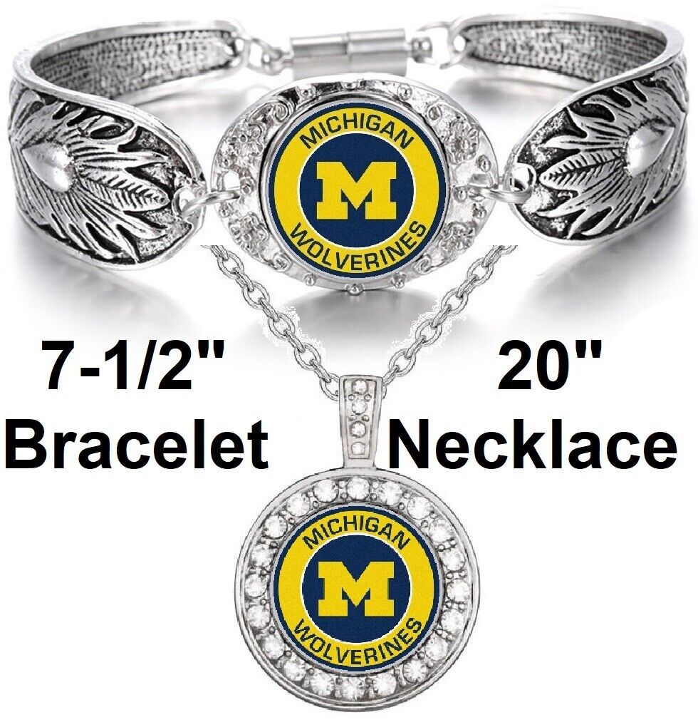 Michigan Wolverines 925 Sterling Silver Necklace And Bracelet Set State D3D18