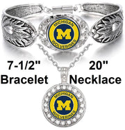 Michigan Wolverines 925 Sterling Silver Necklace And Bracelet Set State D3D18