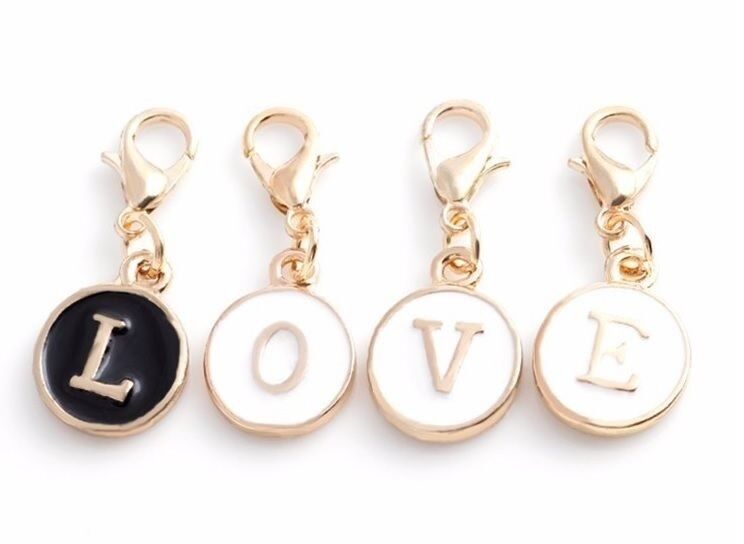 14k Yellow Gold 4 Piece Set LOVE Charms With Clasp For Necklace Or Bracelets