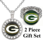 Green Bay Packers Gift Set Womens 925 Sterling Silver Necklace And Ring D18D2