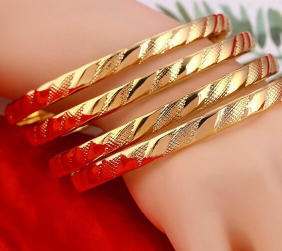 18k Gold Bracelets Bangle Womens Slip Over Opulent Style +FreeGiftPkg D41671