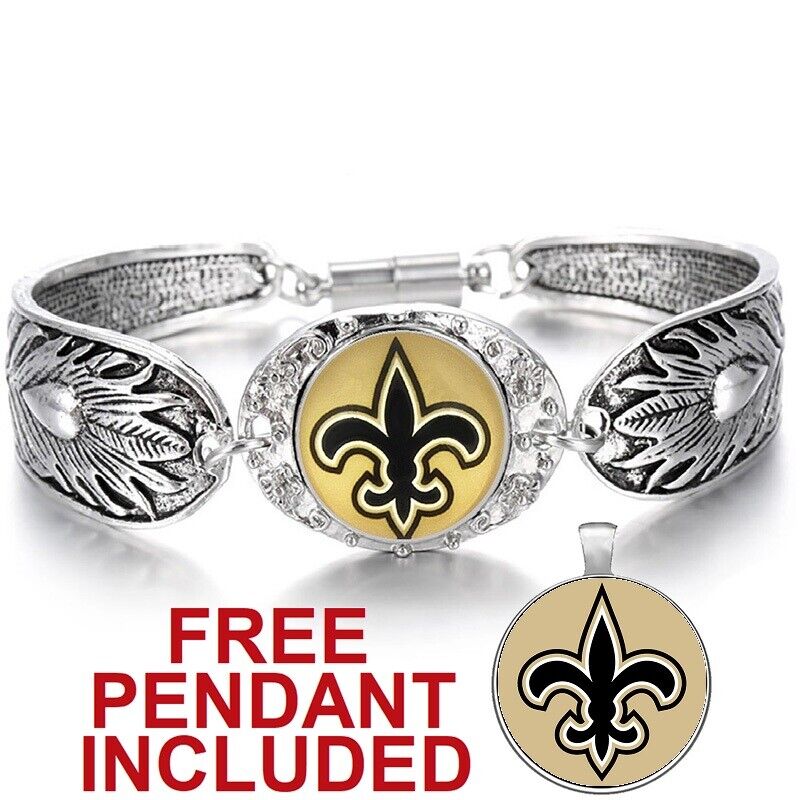 New Orleans Saints Women'S Silver Bracelet Football Jewelry Gift W Giftpkg D3