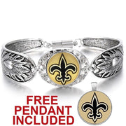 New Orleans Saints Women'S Silver Bracelet Football Jewelry Gift W Giftpkg D3