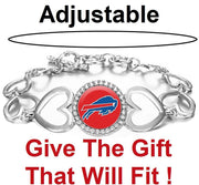 Buffalo Bills Womens Silver Heart Link Adjust. Bracelet W Gift Pkg D27