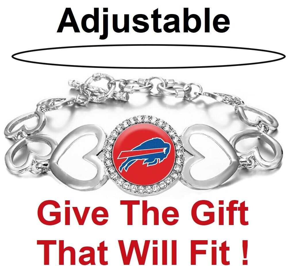 Buffalo Bills Womens Silver Heart Link Adjust. Bracelet W Gift Pkg D27