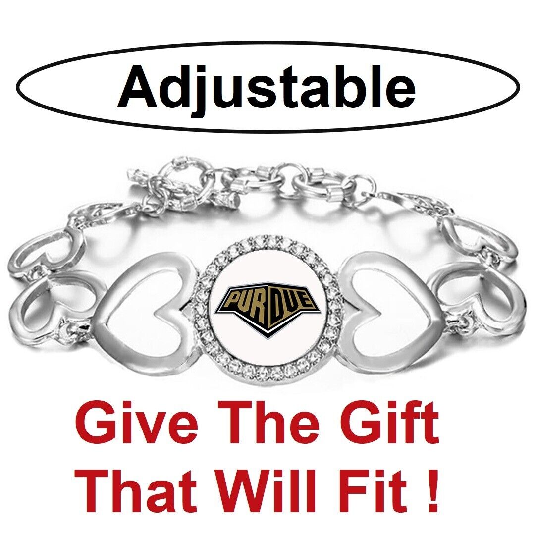 Purdue Boilermakers Womens Silver Adjust Heart Link Bracelet W Gift Pkg D27