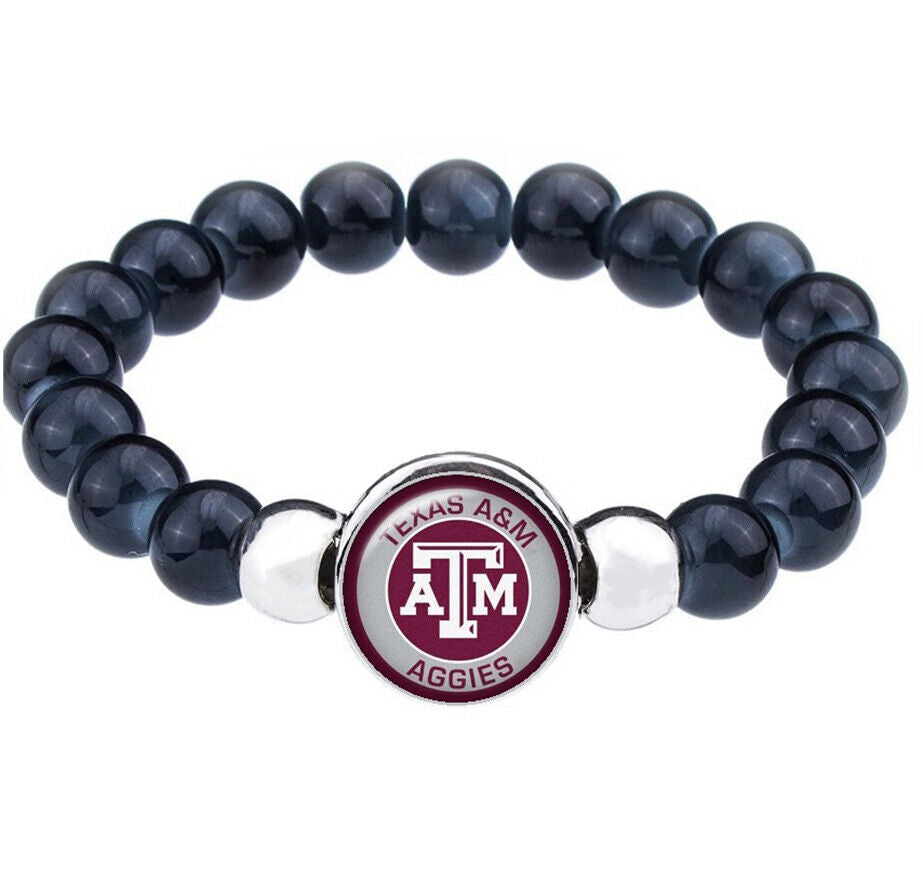 Texas A&M University Aggies Womens Mens Black Bead Chain Bracelet Gift D1