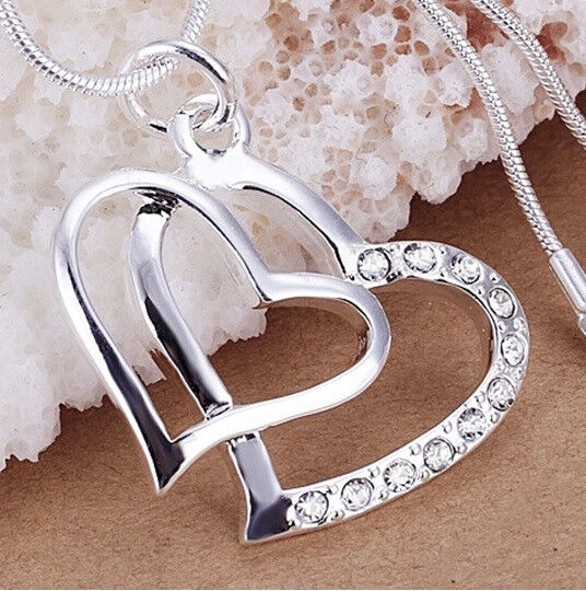 Mother's Day 925 Sterling Silver Women's Crystal Heart 20" Snake Necklace D547