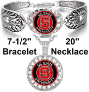Nc State University Womens 925 Sterling Silver Necklace Bracelet Gift Set D3D18