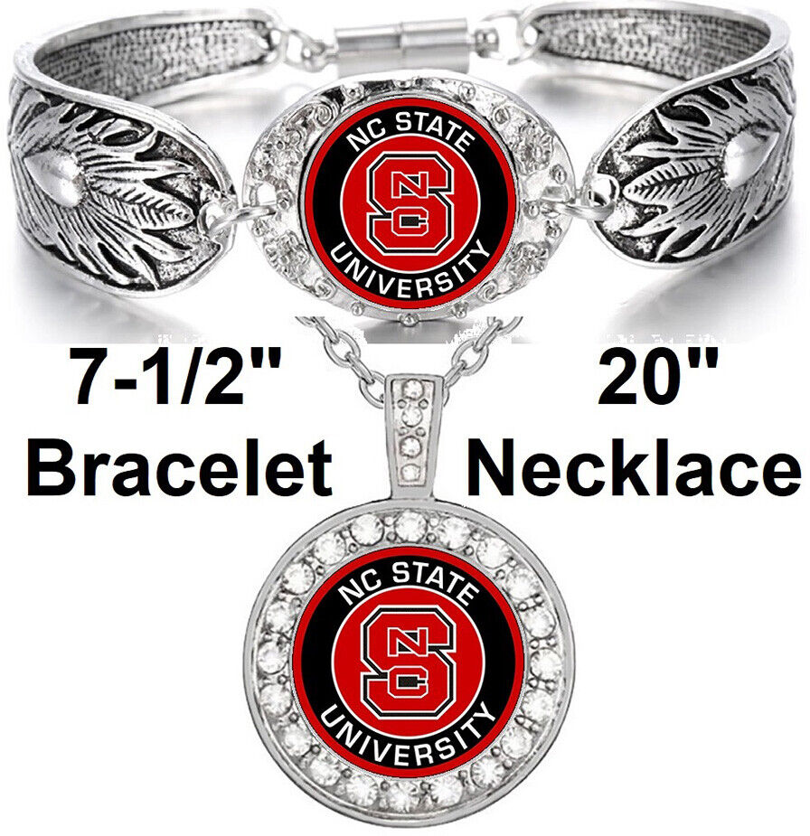 Nc State University Womens 925 Sterling Silver Necklace Bracelet Gift Set D3D18