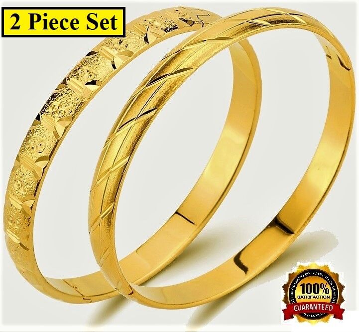2 PcSet 18k Yellow Gold Italian Bracelets Bangle Womens Opening w GiftPkg D41534