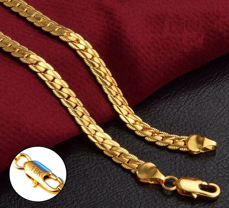 18k Yellow Gold Women's Men's 5mm Wide Link Chain 20" Necklace w Gift Pkg D517G
