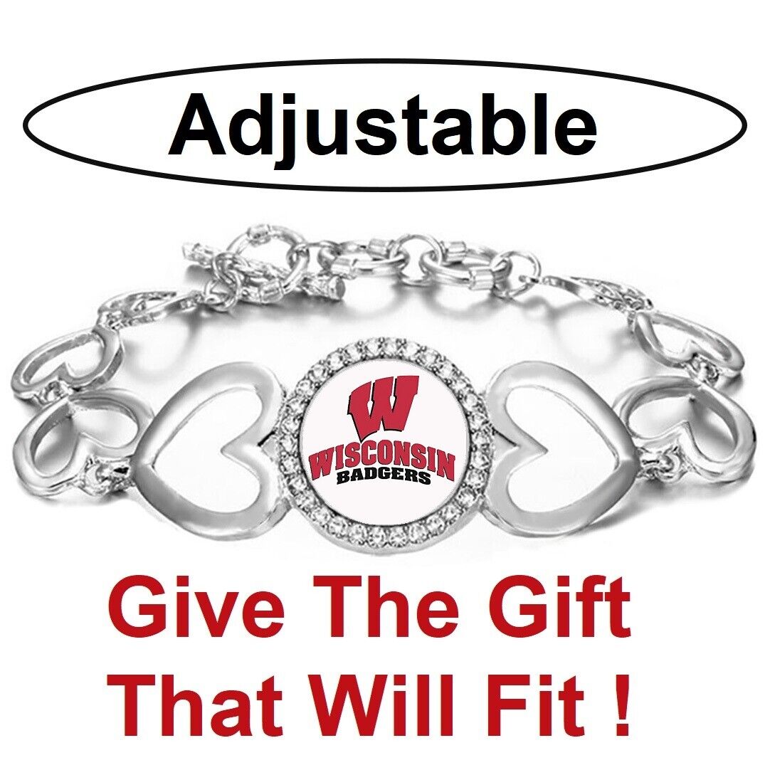 University Of Wisconsin Badgers Womens Silver Link Bracelet W Gift Pkg D27