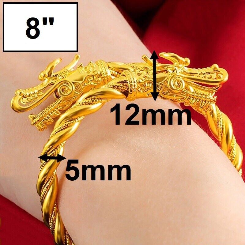 18k Yellow Mens Womens Adjustable Dragon Bracelet Bangle 6" 7" 7.5" 8" 9" Inch