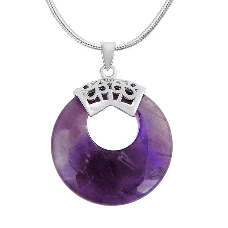 925 Sterling Silver Womens 20" Snake Chain Necklace And Amethyst Pendant D327