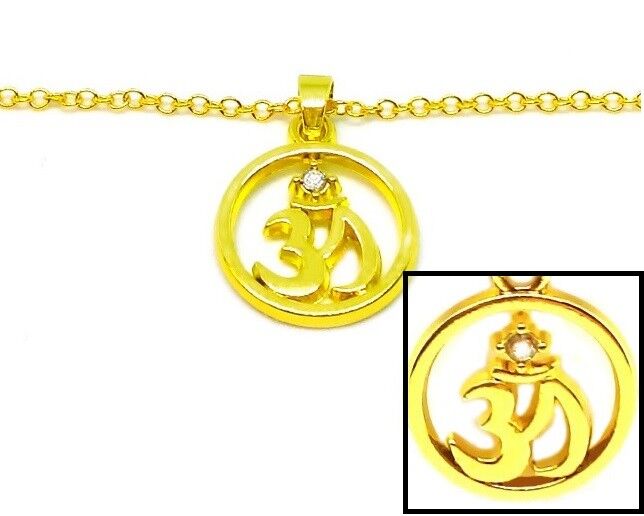 18k Yellow Gold Women's Link Chain 20" Necklace And Crystal Yoga Pendant