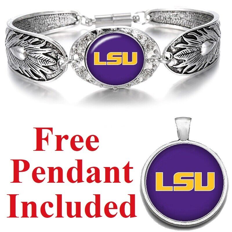 Lsu Tigers Purple Women'S Sterling Silver Bracelet College Football D3