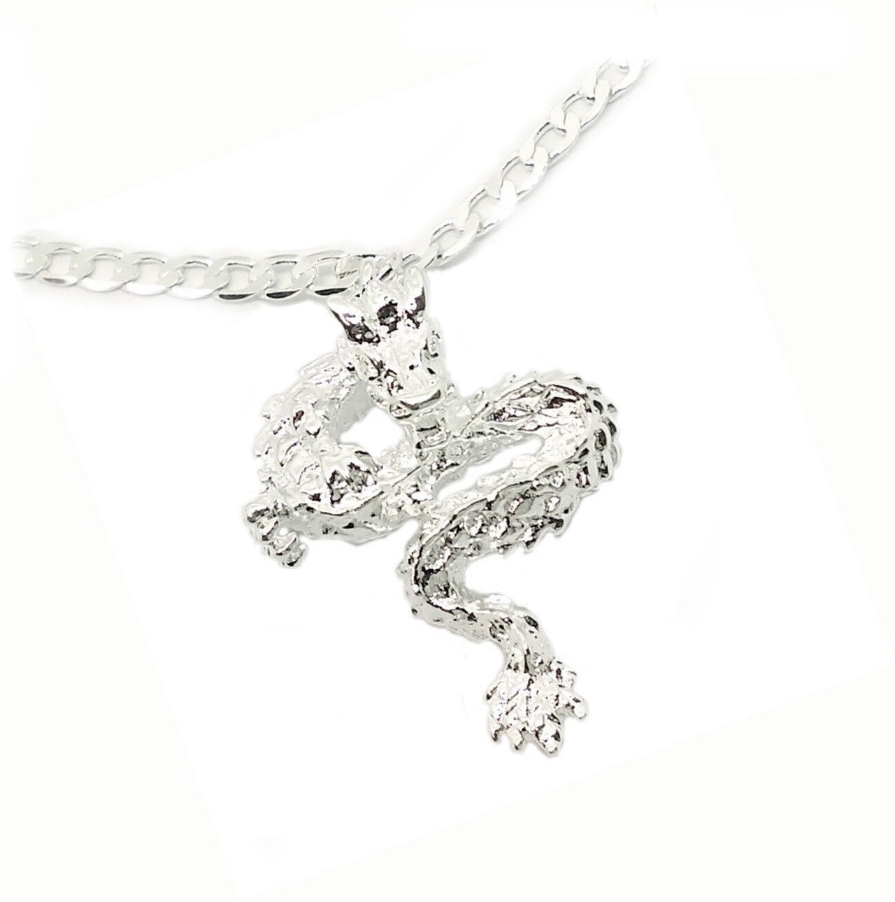 925 Sterling Silver 20" Womens Mens Necklace And Elegant Dragon Pendant D507A