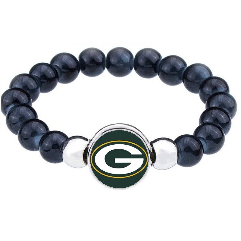 Green Bay Packers Women'S Men'S Black Bead Bracelet Bangle D1-1