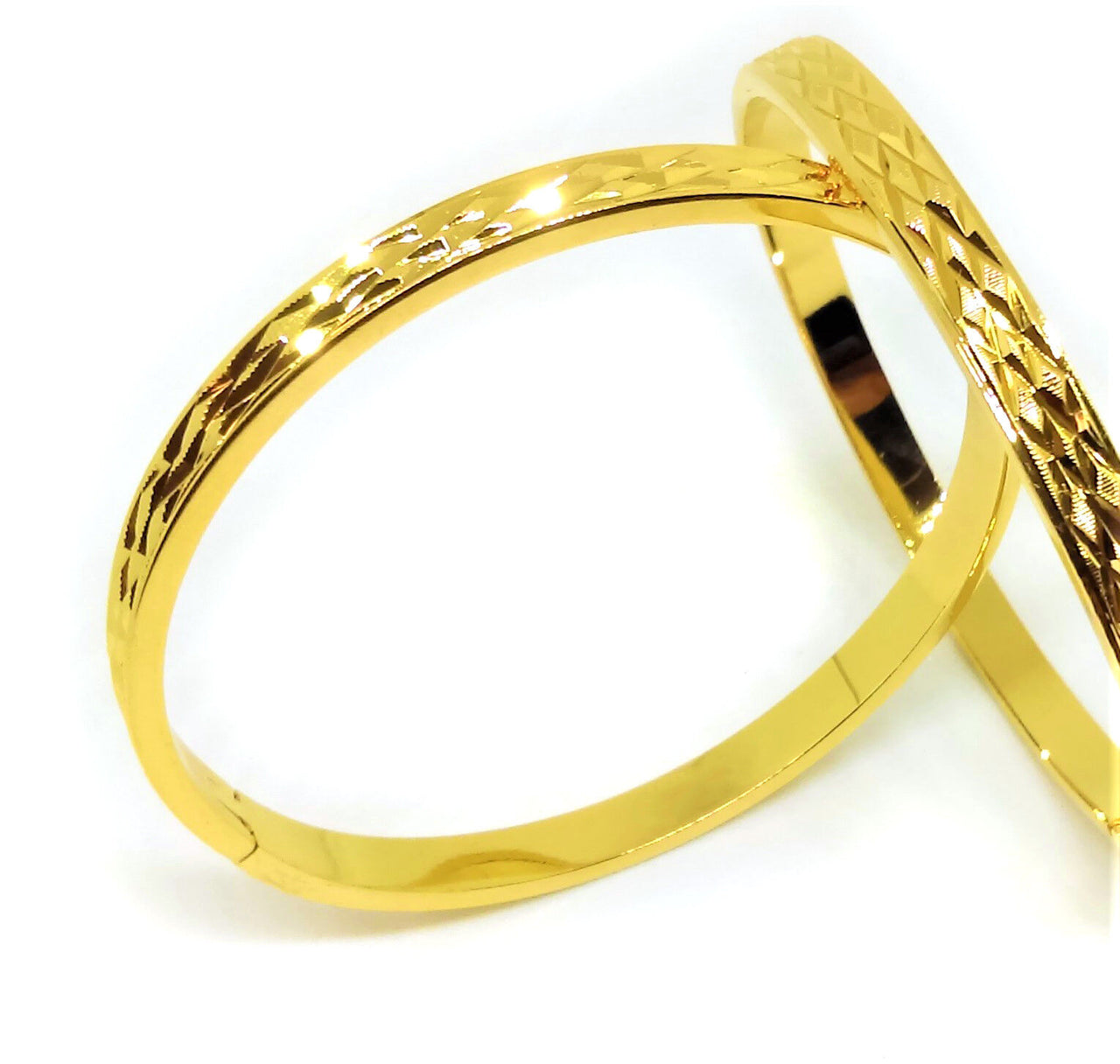 18k Gold Bracelets Bangle Italian Cut Womens Opening +GiftPouch D224